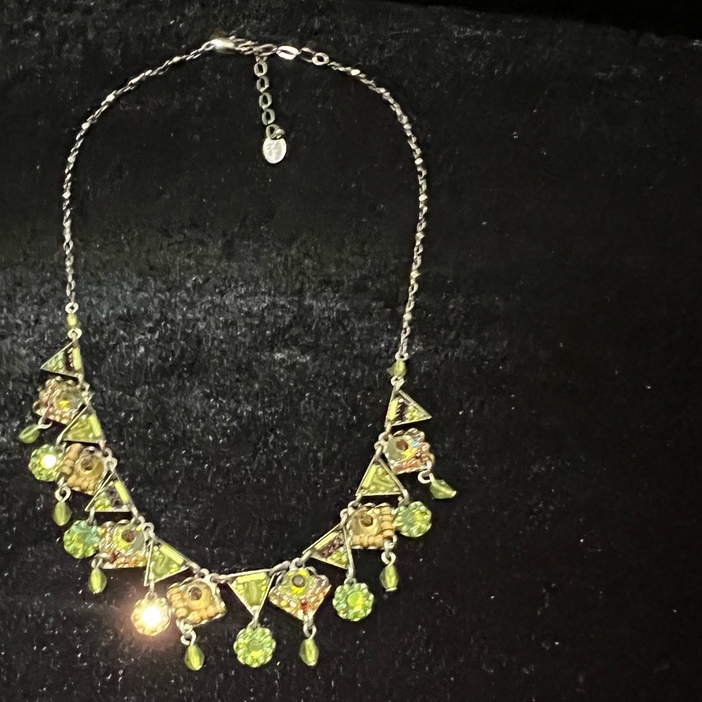 VINTAGE Ayala Bar Silver, Green & Bronze Necklace - Picture 3 of 6